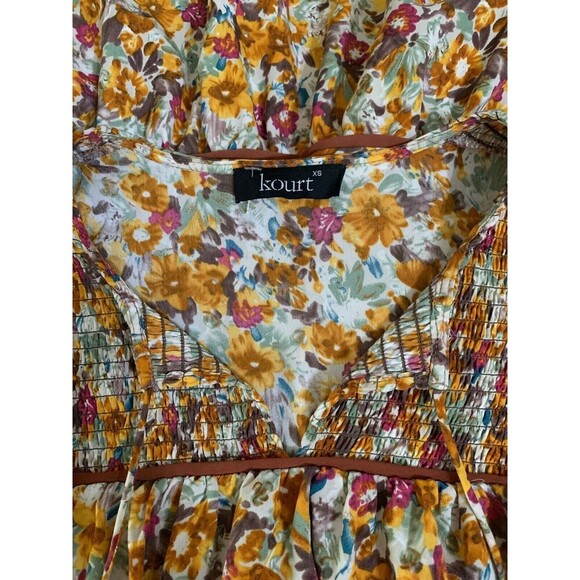Kourt Yellow Orange Floral Poplin Mini Dress XS - Picture 3 of 6